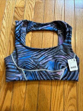 FP Movement by Free People Blue & Purple Abstract Cutout Racerback Sports Bra
